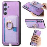 For Samsung Galaxy S23 FE 5G Retro Cross Leather Ring Side Insert Card Bag MagSafe Phone Case(Purple)