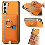 For Samsung Galaxy S23+ 5G Retro Cross Leather Ring Side Insert Card Bag MagSafe Phone Case(Yellow)