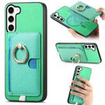 For Samsung Galaxy S23+ 5G Retro Cross Leather Ring Side Insert Card Bag MagSafe Phone Case(Green)