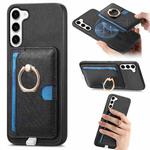 For Samsung Galaxy S23+ 5G Retro Cross Leather Ring Side Insert Card Bag MagSafe Phone Case(Black)