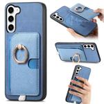 For Samsung Galaxy S23 5G Retro Cross Leather Ring Side Insert Card Bag MagSafe Phone Case(Blue)