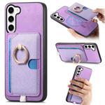 For Samsung Galaxy S23 5G Retro Cross Leather Ring Side Insert Card Bag MagSafe Phone Case(Purple)