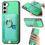 For Samsung Galaxy S23 5G Retro Cross Leather Ring Side Insert Card Bag MagSafe Phone Case(Green)