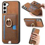 For Samsung Galaxy S23 5G Retro Cross Leather Ring Side Insert Card Bag MagSafe Phone Case(Brown)