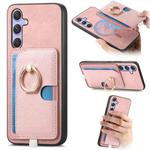 For Samsung Galaxy A16 Retro Cross Leather Ring Side Insert Card Bag MagSafe Phone Case(Pink)