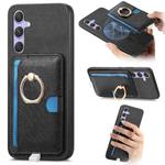 For Samsung Galaxy F15 / M15 Retro Cross Leather Ring Side Insert Card Bag MagSafe Phone Case(Black)