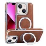 For iPhone 13 Plated Leather Grain Rotation MagSafe Holder Phone Case(Brown)