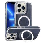 For iPhone 13 Pro Plated Leather Grain Rotation MagSafe Holder Phone Case(Blue)