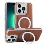 For iPhone 13 Pro Max Plated Leather Grain Rotation MagSafe Holder Phone Case(Brown)