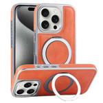 For iPhone 15 Pro Plated Leather Grain Rotation MagSafe Holder Phone Case(Orange)