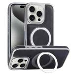 For iPhone 15 Pro Plated Leather Grain Rotation MagSafe Holder Phone Case(Black)