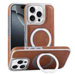 For iPhone 16 Pro Plated Leather Grain Rotation MagSafe Holder Phone Case(Brown)