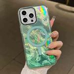 For iPhone 12 Pro Max Plating Gradient Glacier Texture MagSafe Phone Case(Green)