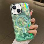 For iPhone 14 Plating Gradient Glacier Texture MagSafe Phone Case(Green)