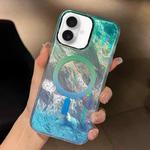 For iPhone 16 Plus Plating Gradient Glacier Texture MagSafe Phone Case(Silver Blue)