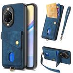 For Huawei nova 14 Retro Card Wallet Fold Leather Phone Case with Strap(Blue)