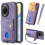 For Huawei nova 14 Retro Card Wallet Fold Leather Phone Case with Strap(Purple)