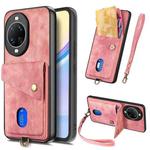 For Huawei nova 14 Pro Retro Card Wallet Fold Leather Phone Case with Strap(Pink)