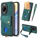 For Huawei nova 14 Ultra Retro Card Wallet Fold Leather Phone Case with Strap(Green)