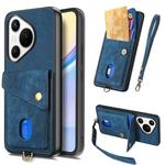 For Huawei Pura 70 Retro Card Wallet Fold Leather Phone Case with Strap(Blue)