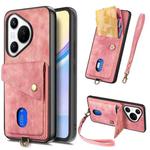 For Huawei Pura 70 Retro Card Wallet Fold Leather Phone Case with Strap(Pink)