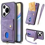 For Huawei Pura 70 Retro Card Wallet Fold Leather Phone Case with Strap(Purple)