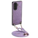 For Huawei nova Y70 / Y70+ Vintage Leather PC Back Cover Phone Case with Crossbody Strap(Purple)