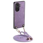 For Huawei Enjoy 60 Vintage Leather PC Back Cover Phone Case with Crossbody Strap(Purple)