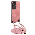 For Huawei Enjoy 70 Vintage Leather PC Back Cover Phone Case with Crossbody Strap(Pink)