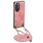 For Huawei nova 9 SE Vintage Leather PC Back Cover Phone Case with Crossbody Strap(Pink)