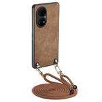 For Huawei P50 Pro Vintage Leather PC Back Cover Phone Case with Crossbody Strap(Brown)