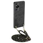 For Huawei P60 Vintage Leather PC Back Cover Phone Case with Crossbody Strap(Black)