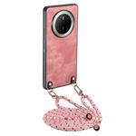 For Huawei Mate 70 Vintage Leather PC Back Cover Phone Case with Crossbody Strap(Pink)