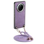 For Huawei Mate 70 Vintage Leather PC Back Cover Phone Case with Crossbody Strap(Purple)