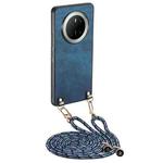 For Huawei Mate 70 Pro Vintage Leather PC Back Cover Phone Case with Crossbody Strap(Blue)
