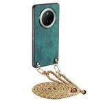 For Huawei Mate 70 Pro+ Vintage Leather PC Back Cover Phone Case with Crossbody Strap(Green)