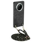 For Huawei Mate 70 Pro+ Vintage Leather PC Back Cover Phone Case with Crossbody Strap(Black)