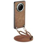 For Huawei Mate 70 Pro+ Vintage Leather PC Back Cover Phone Case with Crossbody Strap(Brown)
