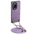 For Huawei nova 14 Pro Vintage Leather PC Back Cover Phone Case with Crossbody Strap(Purple)