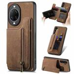 For Huawei nova 14 Retro Leather Zipper Wallet Back Phone Case(Brown)
