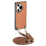 For Huawei Pura 70 Carbon Fiber Texture Leather Back Cover Phone Case with Crossbody Strap(Brown)