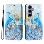 For Samsung Galaxy S25 5G / S24 5G ENKAY Painted Leather Phone Case with Card Slots ＆ Holder(Ocean Marble Pattern)