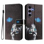 For Samsung Galaxy S25 5G / S24 5G ENKAY Painted Leather Phone Case with Card Slots ＆ Holder(Cat Pattern)