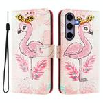 For Samsung Galaxy S25+ / S24+ 5G ENKAY Painted Leather Phone Case with Card Slots ＆ Holder(Flamingo Pattern)