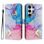 For Samsung Galaxy S25 Ultra 5G ENKAY Painted Leather Phone Case with Card Slots ＆ Holder(Pink Marble Pattern)