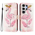 For Samsung Galaxy S25 Ultra 5G ENKAY Painted Leather Phone Case with Card Slots ＆ Holder(Flamingo Pattern)