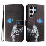 For Samsung Galaxy S25 Ultra 5G ENKAY Painted Leather Phone Case with Card Slots ＆ Holder(Cat Pattern)