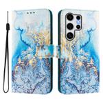 For Samsung Galaxy S24 Ultra 5G ENKAY Painted Leather Phone Case with Card Slots ＆ Holder(Ocean Marble Pattern)