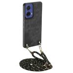 For Motorola Moto G85 Vintage Leather PC Back Cover Phone Case with Crossbody Strap(Black)