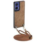 For Motorola Moto G85 Vintage Leather PC Back Cover Phone Case with Crossbody Strap(Brown)